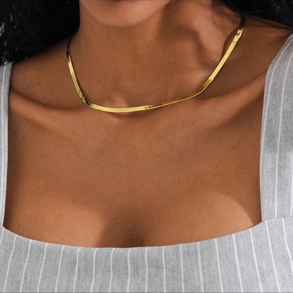 18K Gold Plated 3mm Herringbone Chain Necklace*Snake Chain*Sleek Minimalist - Picture 10 of 12